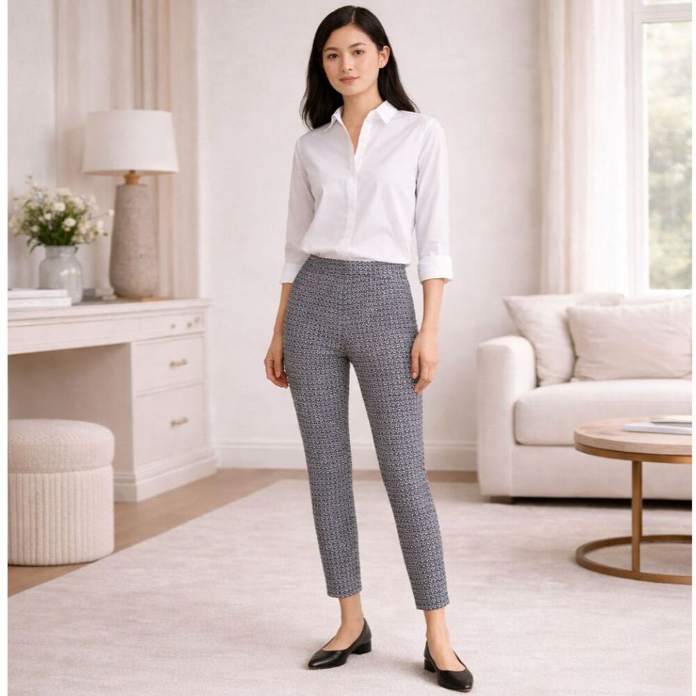Max Studio Cropped Dress Pants XS Black White Pattern Stretch Ankle